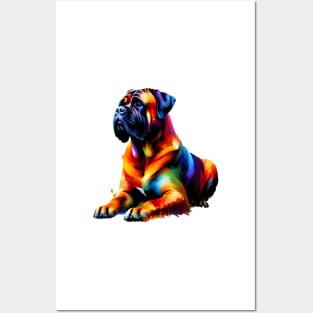 Abstract Colorful Splash Bullmastiff Sitting Portrait Posters and Art